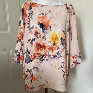 Charter Club Floral Balloon Sleeve Scoop Neck Blouse Size 2X